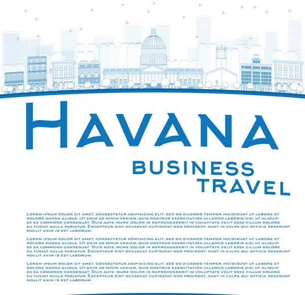 Esquema Havana Skyline con azul Edificio y espacio para copiar — Archivo Imágenes Vectoriales