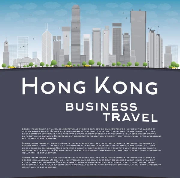 Hong Kong skyline med blå himmel, taxi och kopia utrymme — Stock vektor