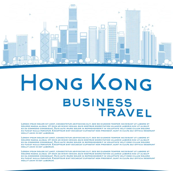 Outline Hong Kong skyline con edifici blu e spazio copia — Vettoriale Stock