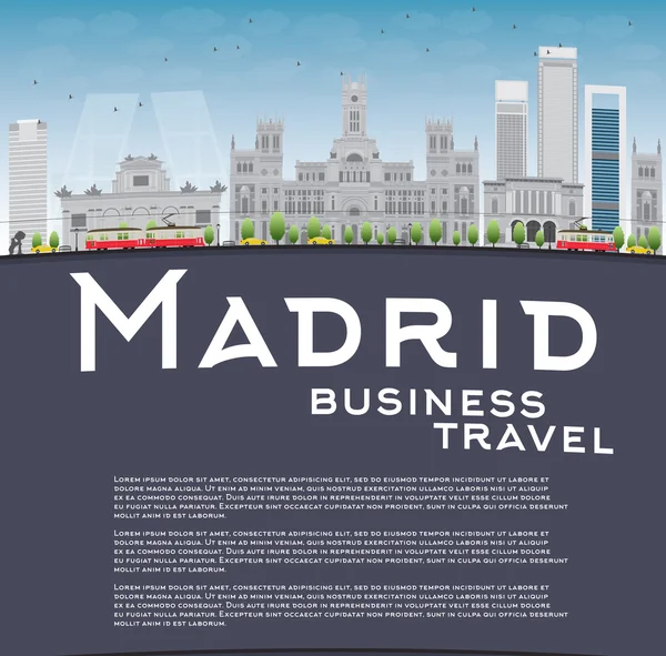 Madrid Skyline con edificios grises, cielo azul y espacio para copiar — Vector de stock