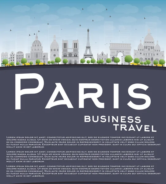 Paris skyline med grå landmärken, blå himmel och kopia utrymme — Stock vektor