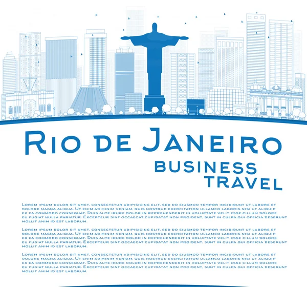 Bosquejo Rio de Janeiro skyline con edificios azules y lugar para — Vector de stock