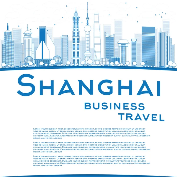 Zarys Shanghai panoramę z niebieskie wieżowce i miejsce — Wektor stockowy