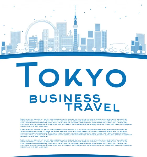 Outline Tokyo skyline con grattacieli, sole e spazio copia . — Vettoriale Stock