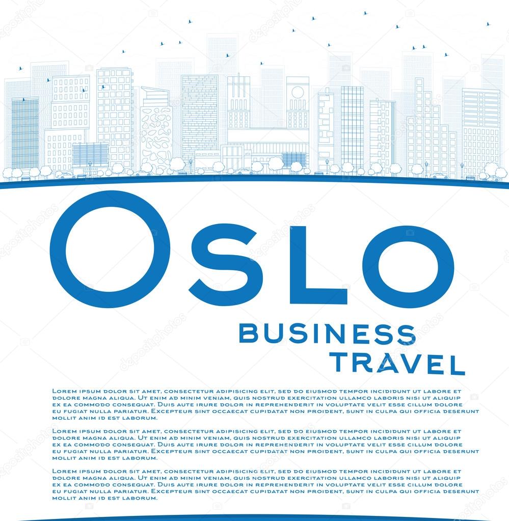 Outline Oslo Skyline with Blue Buildings and copy space