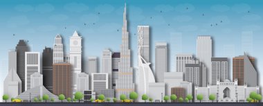 Dubai şehir manzarası detaylı siluet. vektör çizim.