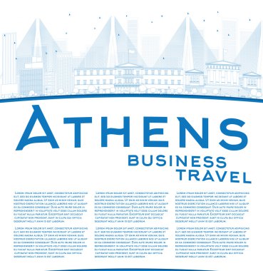 Atina manzarası ile mavi binalar ve kopya alanı anahat