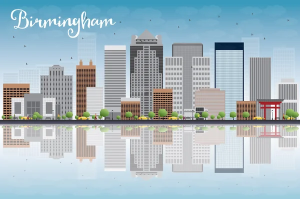 Birmingham (Alabama) Skyline with Grey Buildings, Blue Sky and r — Stock Vector