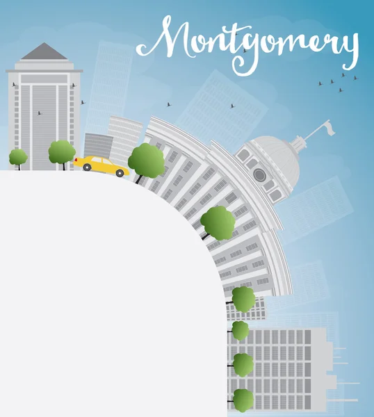 Montgomery Skyline con Grey Building, Blue Sky y espacio para copiar — Vector de stock