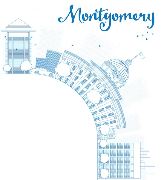 Esquema Montgomery Skyline con Blue Building y espacio para copiar — Archivo Imágenes Vectoriales