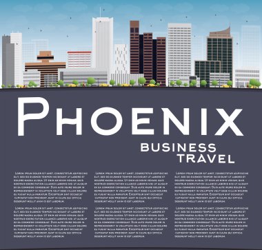 Phoenix manzarası ile gri binalar, mavi gökyüzü ve Kopyala yer