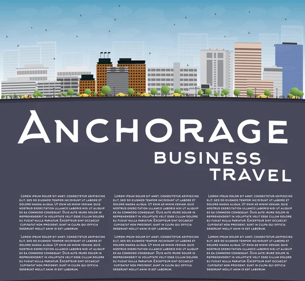 Anchorage (Alaska) Skyline with Grey Buildings, Blue Sky and cop — Stock Vector