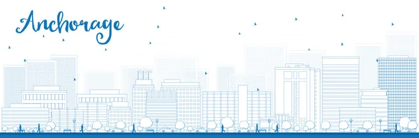 大纲锚 (阿拉斯加) 天际线与蓝色大厦 — 图库矢量图片