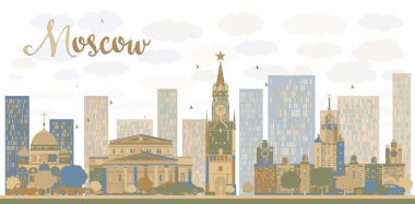 Moscow City Skyline in blue and brown color