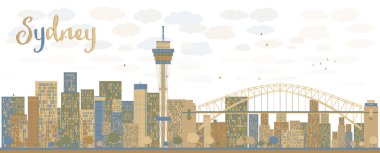Sydney şehir manzarası ile mavi ve kahverengi gökdelenler