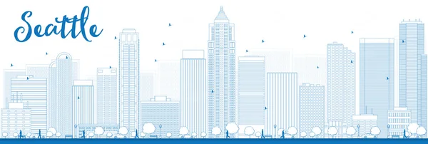 Szerkezeti Seattle City Skyline Blue épületek — Stock Vector