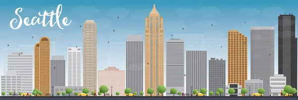 西雅图城市天际线与灰色的大厦和蓝蓝的天空 — 图库矢量图片
