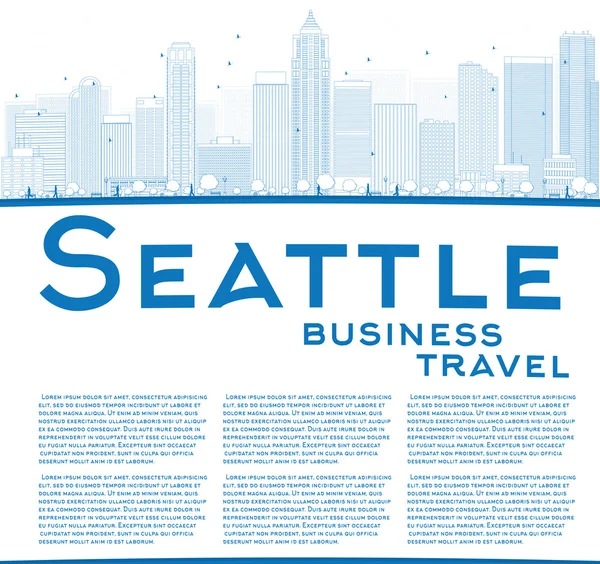 Outline Seattle City Skyline con Blue Buildings e spazio di copia — Vettoriale Stock