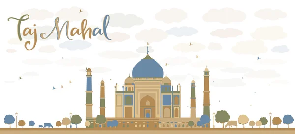 Taj Mahal con Albero e mucca — Vettoriale Stock