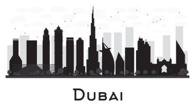 Dubai şehir manzarası siyah beyaz siluet.