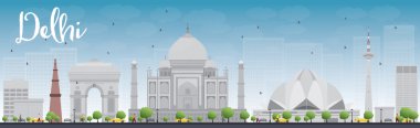 Delhi skyline with grey landmarks and blue sky clipart