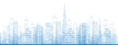 Mavi renkli anahat Dubai City gökdelen