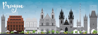 Gri simge ve mavi gökyüzü ile Prag manzarası