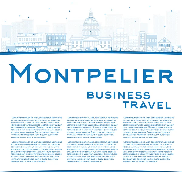 Kontur Montpelier skyline med blå byggnader och kopia utrymme — Stock vektor