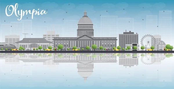 Olympia (Washington) manzarası ile gri binalar ve yansımalar — Stok Vektör