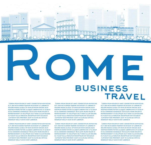 Décrivez Rome skyline avec des points de repère bleus et l'espace de copie — Image vectorielle