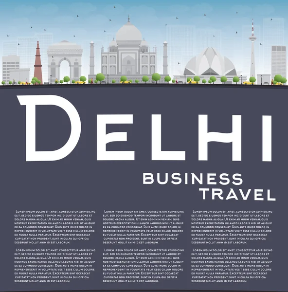 Delhi manzarası ile gri simge ve kopya alanı — Stok Vektör