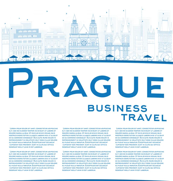 Esquema del horizonte de Praga con hitos azules y espacio de copia — Vector de stock