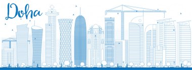 Outline Doha skyline with blue skyscrapers