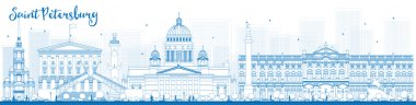 Mavi simgeleri ile Anahat Saint Petersburg silueti