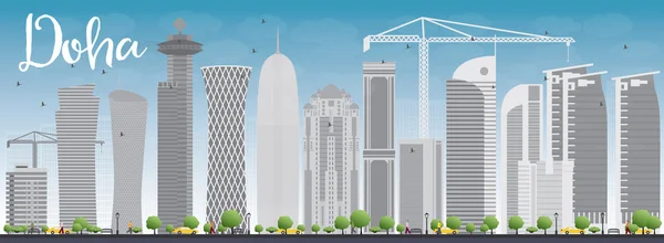 Skyline Doha com arranha-céus cinzentos e céu azul —  Vetores de Stock
