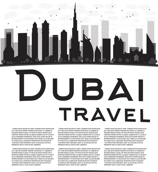 Dubai City skyline silhueta preto e branco — Vetor de Stock