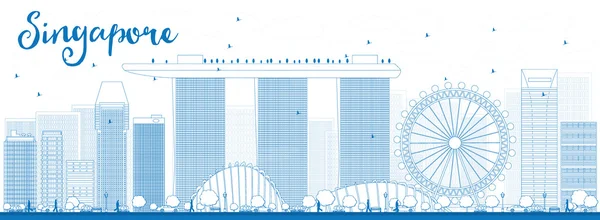 Outline Singapore skyline with blue landmarks. — ストックベクタ