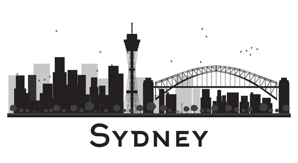 Sydney şehir manzarası siyah beyaz siluet — Stok Vektör