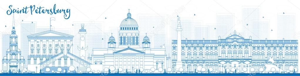 Outline Saint Petersburg skyline with blue landmarks