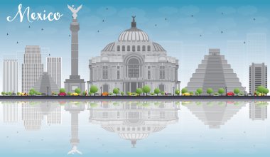 Gri simgeleri ve mavi gökyüzü ile Meksika silueti.