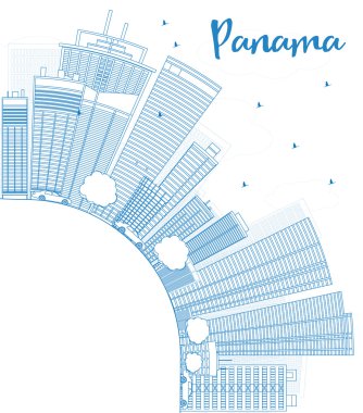 Panama şehir manzarası ile mavi gökdelenler anahat ve uzay kopyalayın