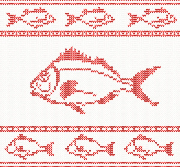 Knitted seamless pattern with fish — Stockvector