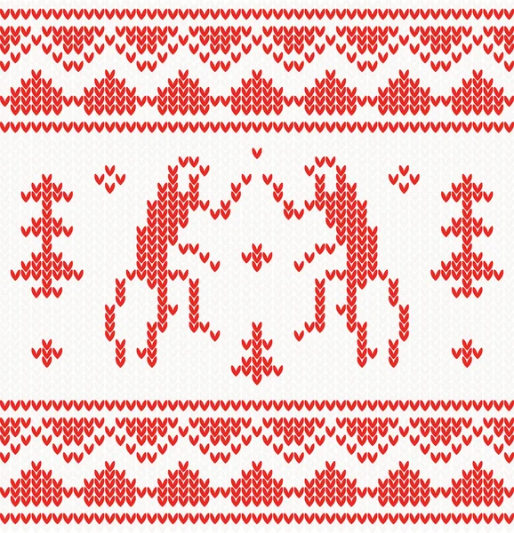 Christmas Knitted background with monkey, trees and ornament. — Stock vektor