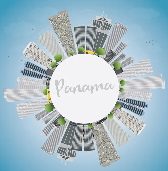 灰色の摩天楼、青い空、コピー スパ パナマ都市スカイライン — ストックベクタ