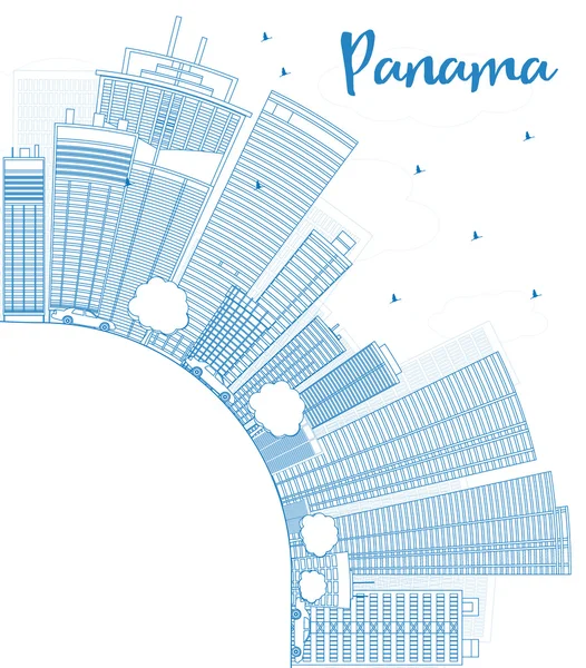 Panama şehir manzarası ile mavi gökdelenler anahat ve uzay kopyalayın — Stok Vektör