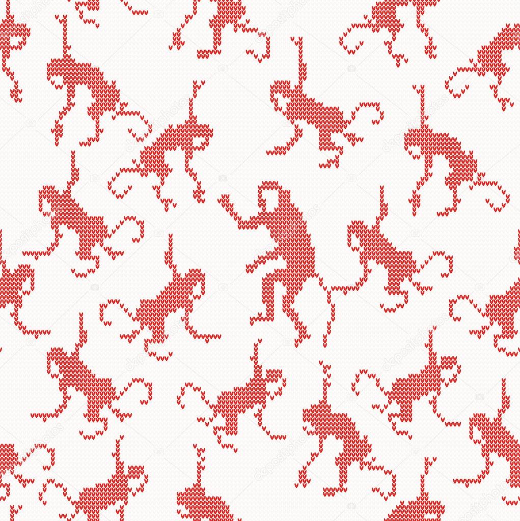 Knitted seamless pattern with monkey