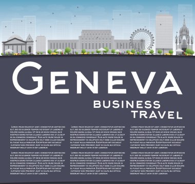 Geneva manzarası ile gri tarihi yerler, mavi gökyüzü ve kopya yer