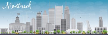 Montreal manzarası gri binalar ve mavi gökyüzü ile