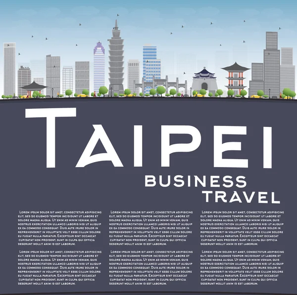 Taipei Panorama s šedou památek, modrá obloha a kopírovat prostor. — Stockový vektor