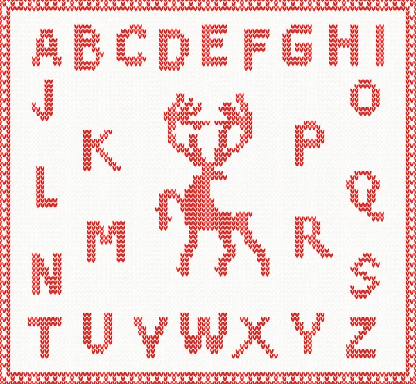 Christmas Knitted Font with Deer in red color — Stock Vector